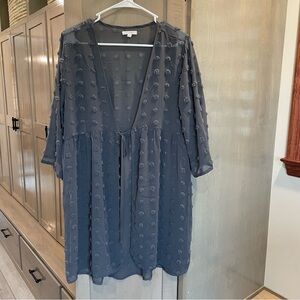 Sheer Gray Textured Kimono with Tie in Front